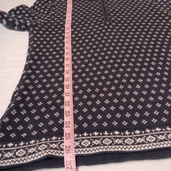 L.L. Bean, 100% Cotton, Nordic Fair Isle Sweater, 1/4 Zip, Black/White, Med.-Reg - Picture 8 of 16